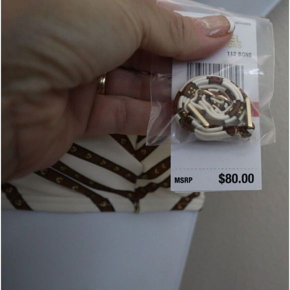 Michael Kors Women Sz XS Bone Diagonal Belt Logo Ring 1-Shoulder Bikini Top $80 - Picture 4 of 9